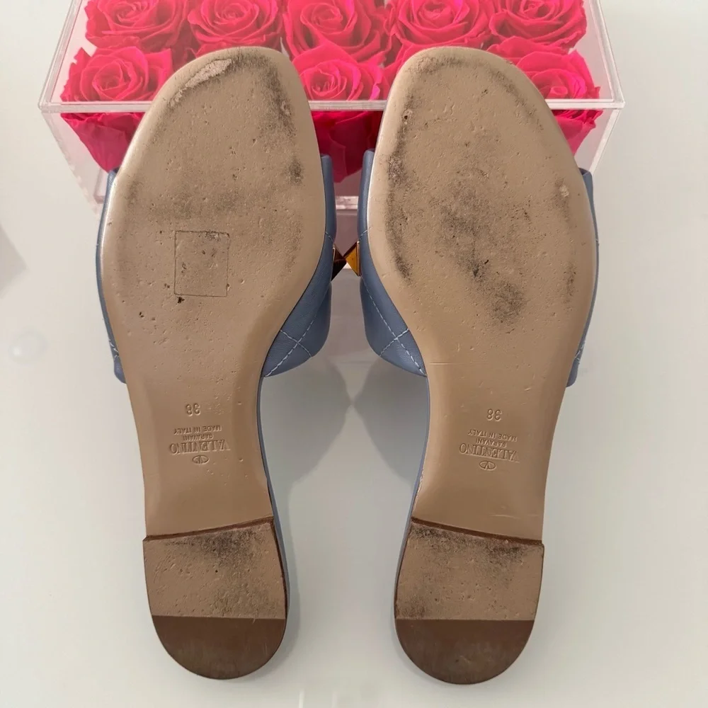 Valentino Roman Stud Flat Slide Sandal In Quilted Nappa Slipper size 38 /8 - Picture 4 of 14